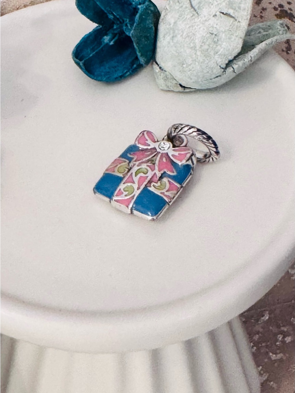 Brighton Gift Box Enamel Charm Pendant - Blue & Pink